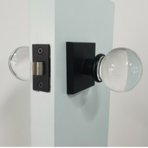 S2602 Passage Round Ball Crystal Door Knobs with Matte Black Square Rosette