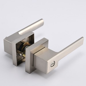 S7809   Contemporary Square Privacy Door Lever For Bedroom or Bathroom,  Keyless Lockset Door Knobs Set in Satin Nickel