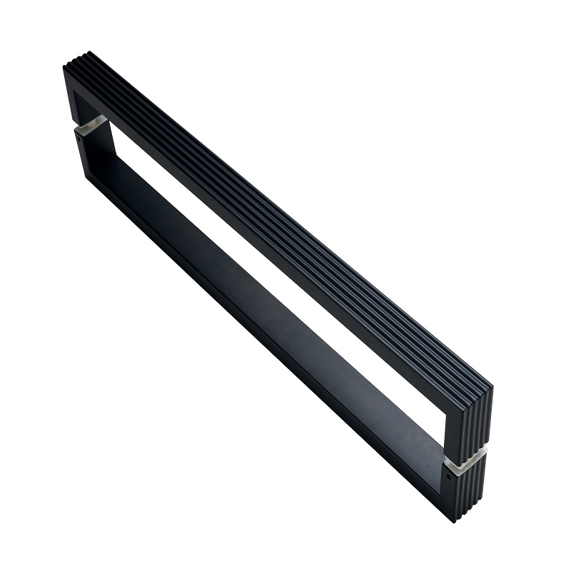 SH002 Modern Rectangular Straight Knurled Galss Door Pull, 304 Stainless Steel Entry Door Handle Matte Black