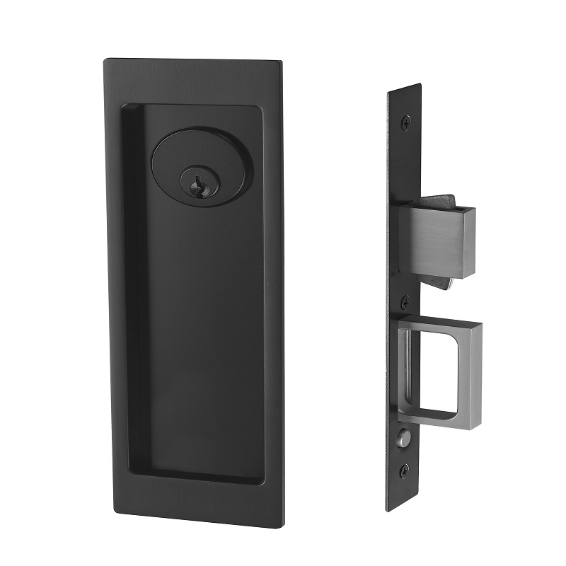 1801 Modern Rectangular Pocket Sliding Door Mortise Lock, Heavy Duty Keyed Entry Lock Set