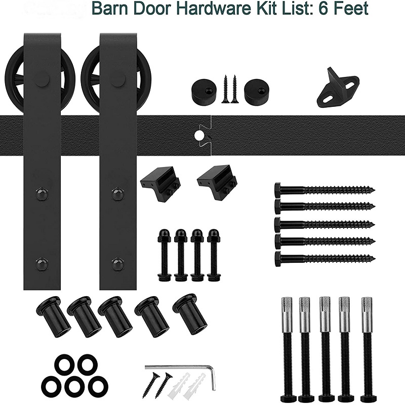 BR001 6FT Heavy Duty Sturdy Sliding Barn Door Hardware Kits J Shape Hanger for Single Door, Black Carbon Steel
