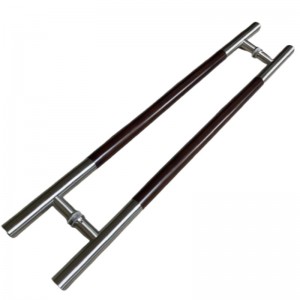 8092 Contemporary Wooden Grip Double-Sided Ladder Style Pull handle, Stainless Steel glass door handle