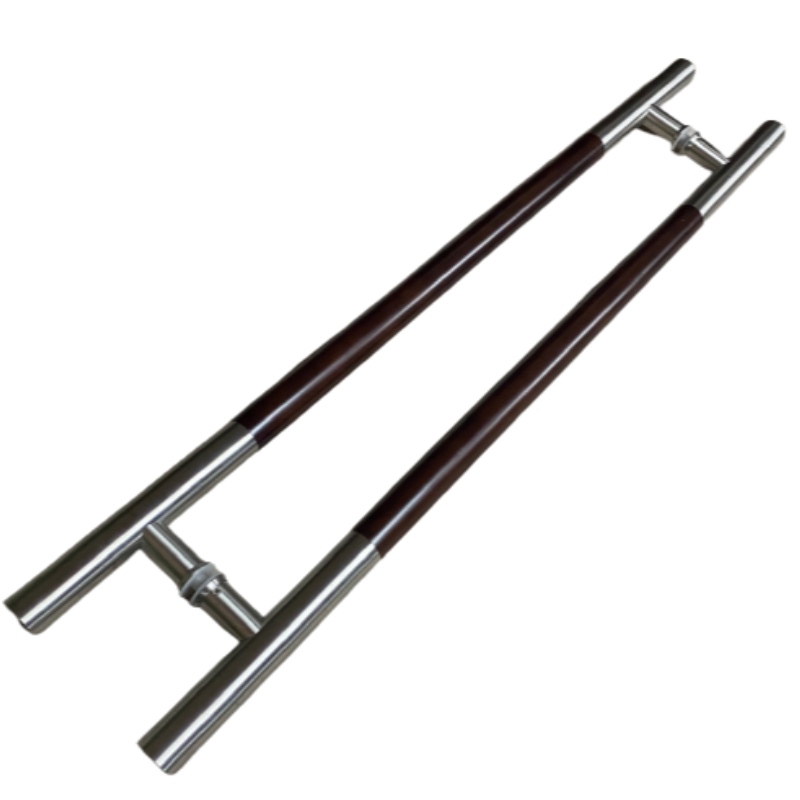 SS-039 Contemporary Wooden Grip Double-Sided Ladder Style Pull handle, Stainless Steel glass door handle