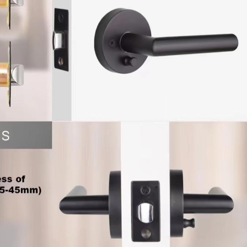 R7505   Door Handles Black, Privacy Door Lever Interior for Bedroom Bathroom, Contemporary Slim Modern Design Heavy Duty Door Levers with Lock