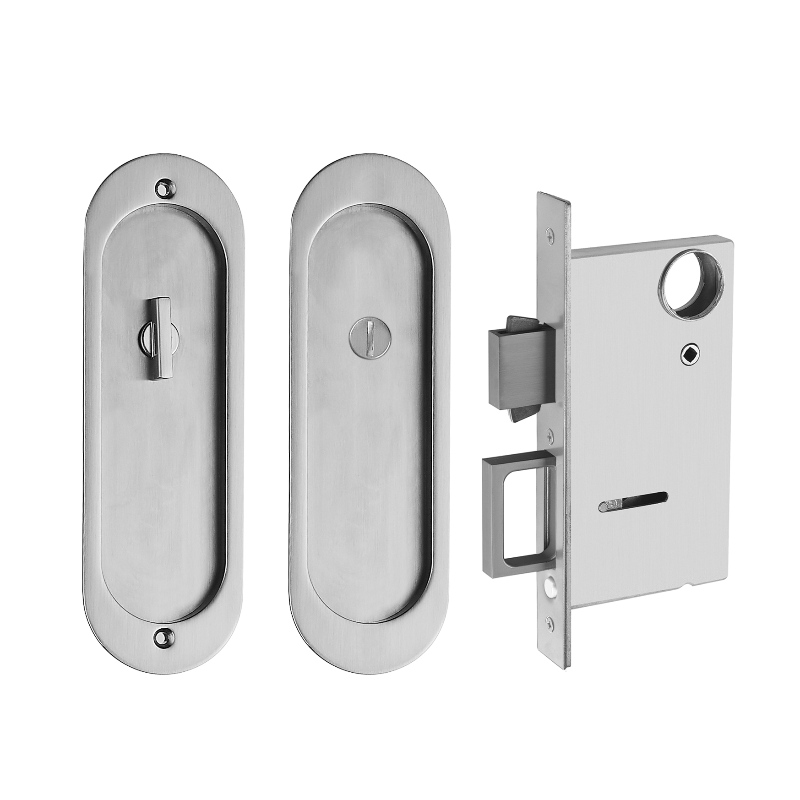 1802 Privacy Pocket Door Mortise Lock,  Sliding Barn Door Locks Invisible Door Handle for Wooden Pocket Door Furniture Hardware(Satin Nickel)