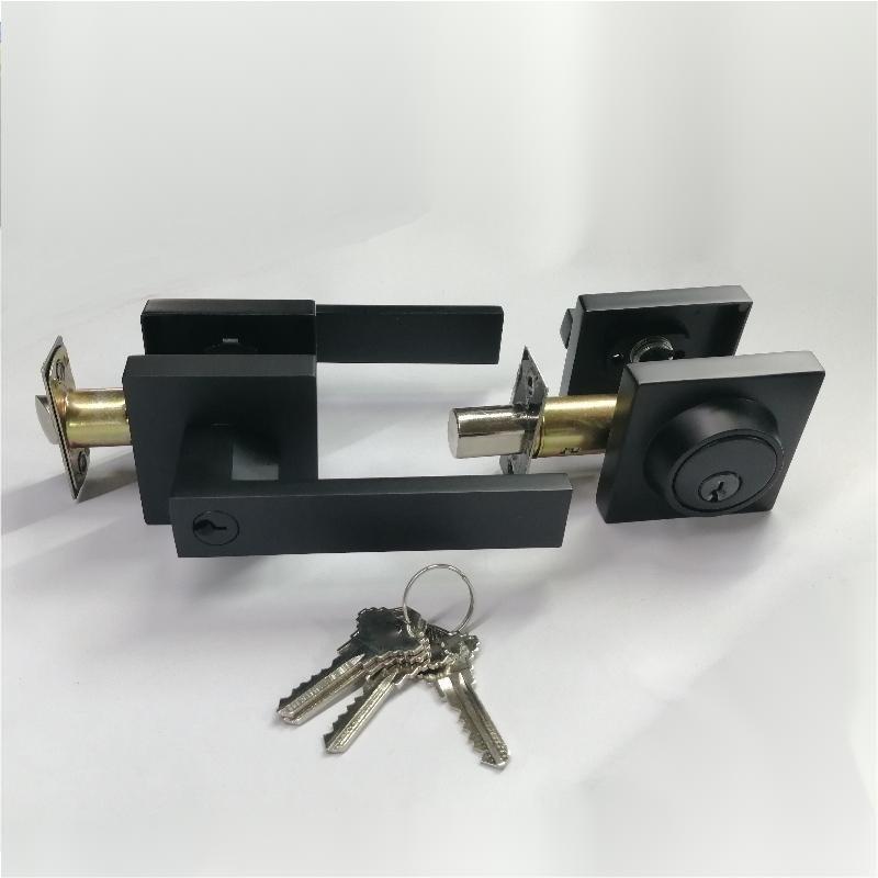 Square Entrance Lever with Single Cylinder Deadbolt Set, Keyed Alike Combo Door Lock, Heavy Duty Entry Door Lockset, Matte Black 1 Pack